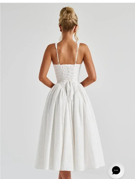 Babyboo Monroe White Eyelet Midi Dress with V-Neck Tie Detail - Picture 3 of 3